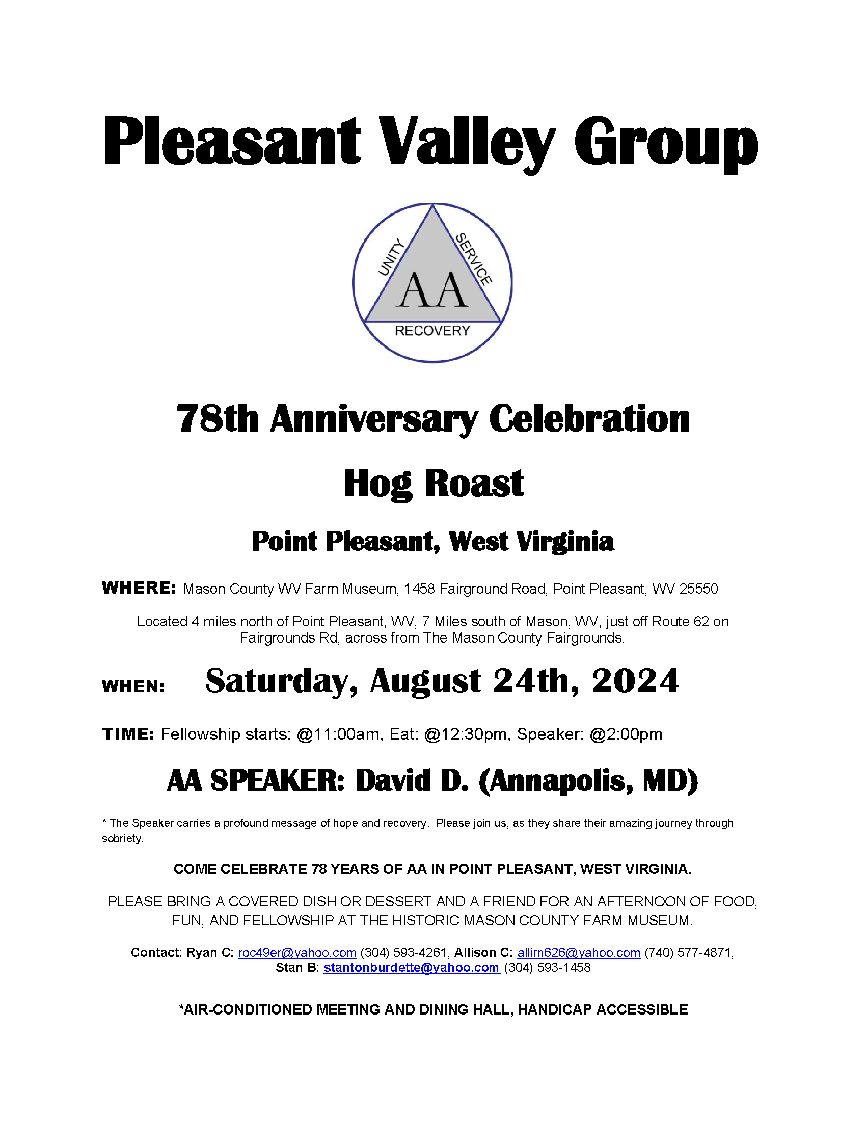 Pleasant Valley Group Hog Roast Flyer 2024