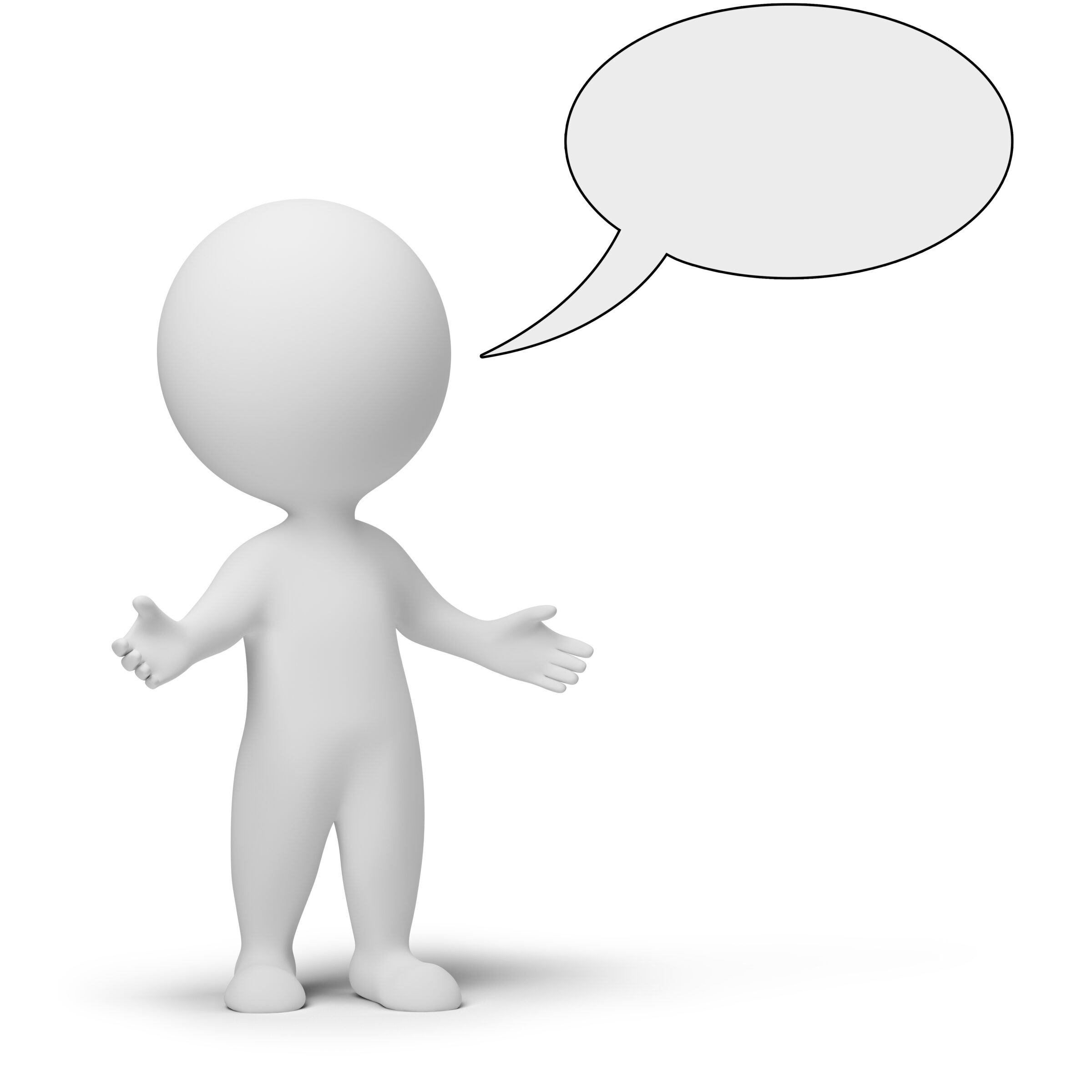 3d small people - talk 3d small people with empty chat bubble. 3d image. Isolated white background.